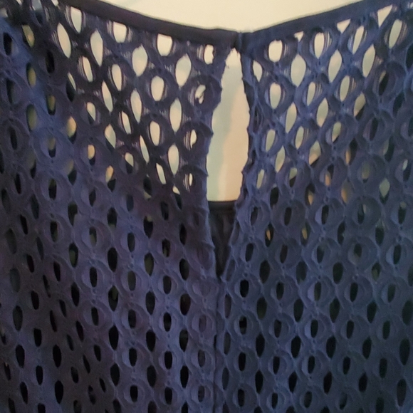 SOLD Chicos Sz 3 Shift Dress Navy Eyelet Side Ties - Picture 5 of 7